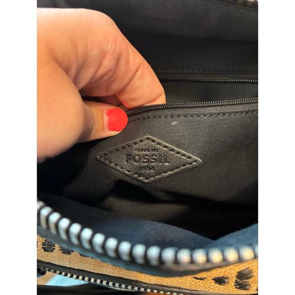 Fossil Purse Dawson Satchel Light Tan And Black Crossbody - Picture 5 of 8